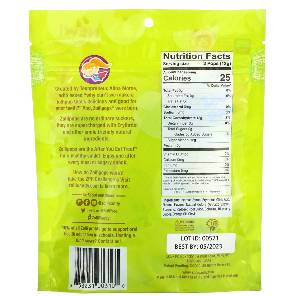 Zollipops, The Clean Teeth Pops, Green Apple, 3.1 oz - Imagem 2