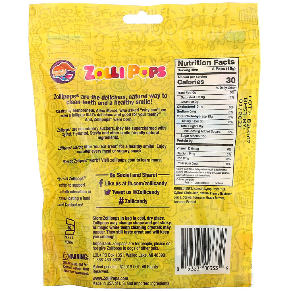 Zollipops, The Clean Teeth Pops, Pineapple, 15 ZolliPops, 3.1 oz - Imagem 2