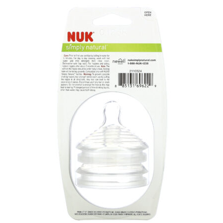 NUK, Simply Natural, Slow Flow Bottle Nipples, 0 + Months, 2 Nipples - Image 2