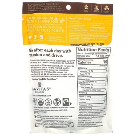 Navitas Organics, Organic Keto Cacao Powder, 8 oz (227 g) - Imagem 2