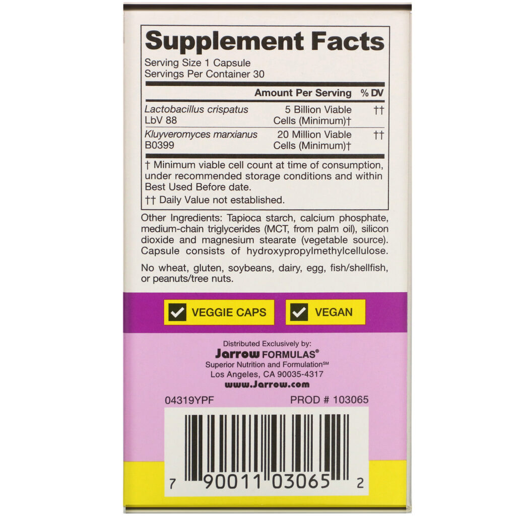 Jarrow Formulas, Probiotic Yeast Support, Women’s Probiotic, 5 Billion, 30 Veggie Caps - Imagem 2