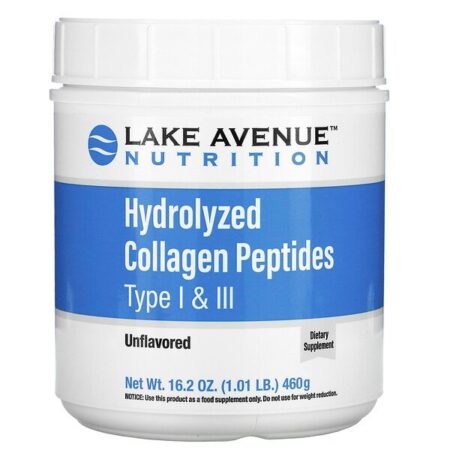 Lake Avenue Nutrition, Peptídeos de Colágeno Hidrolisado Tipos I e III, Sem Sabor, 460 g (1,01 lb)