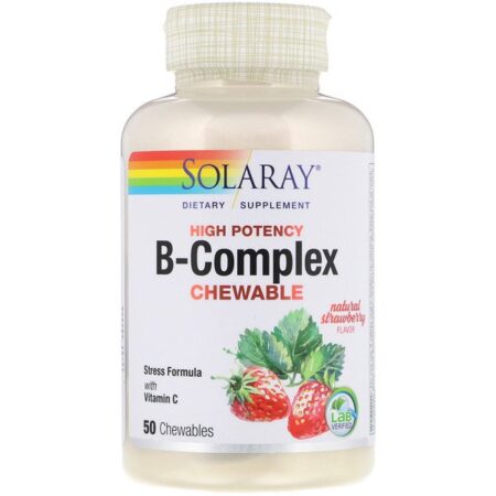 Solaray, High Potency B-Complex Chewable, Natural Strawberry Flavor, 50 Chewables - Image 3