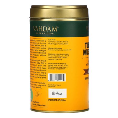 Vahdam Teas, Latte Mix, Turmeric Mushroom, 3.53 oz (100 g) - Image 2