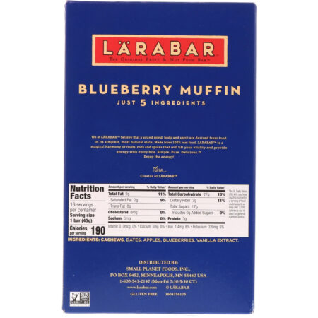 Larabar, The Original Fruit & Nut Food Bar, Blueberry Muffin, 16 Bars, 1.6 oz (45 g) Each - Image 3