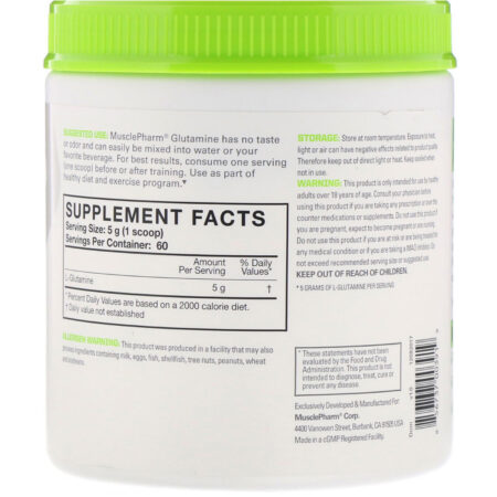 MusclePharm, Essentials, Glutamina, Sem Sabor, 300 g (0,66 lb) - Image 2