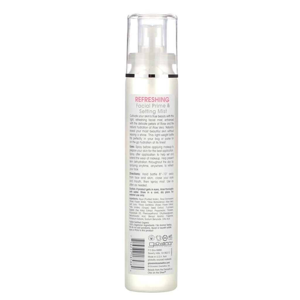 Giovanni, Refreshing Facial Prime & Setting Mist, Fresh Rose Water & Aloe, 5 fl oz (147 ml) - Imagem 2