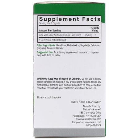 Nature's Answer, Fitogel de Aloe Vera, 250 mg, 90 Cápsulas Vegetais - Image 2