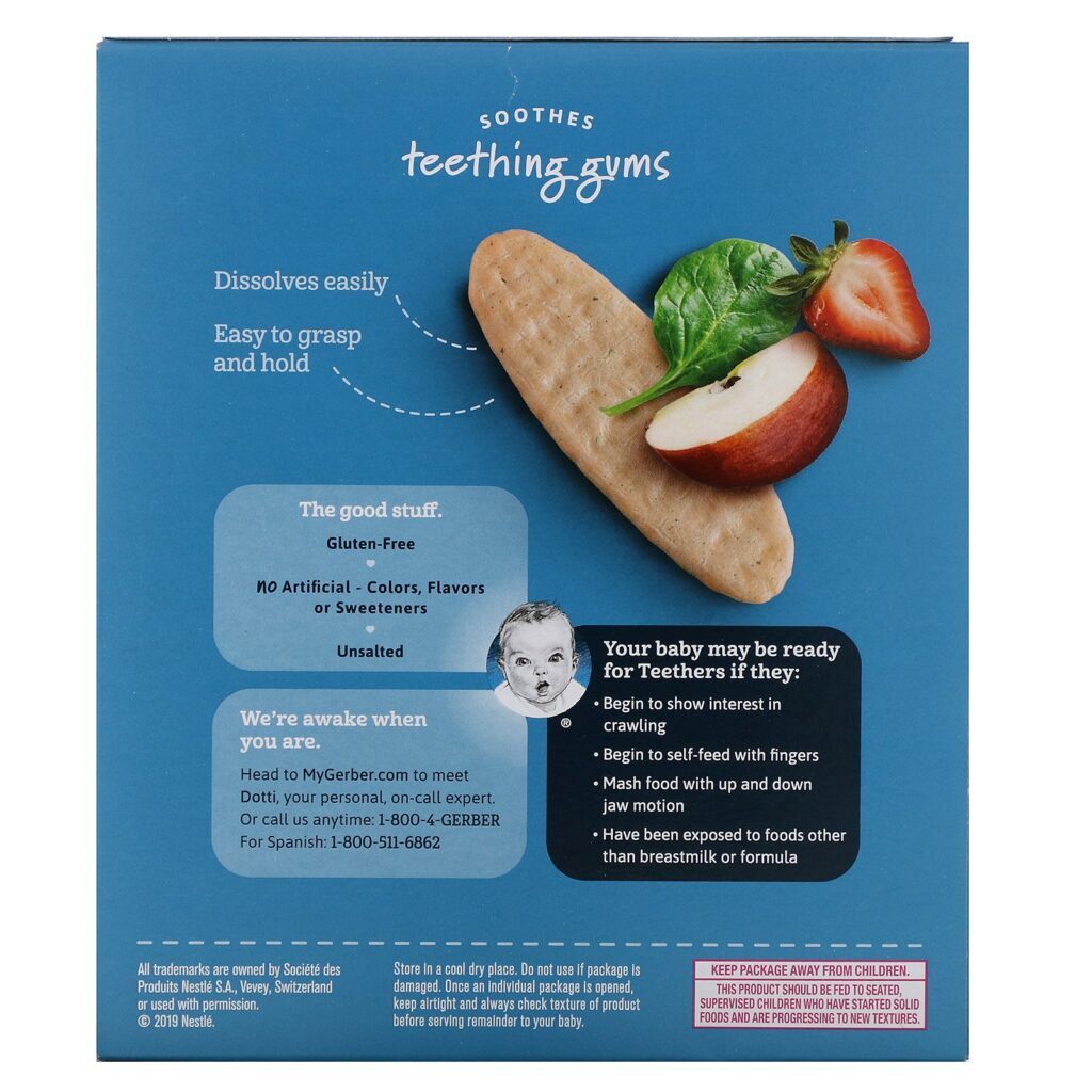 Gerber, Teethers, Gentle Teething Wafers, 7+ Months, Strawberry Apple Spinach, 12 Packs, 2 Wafers Each - Imagem 3