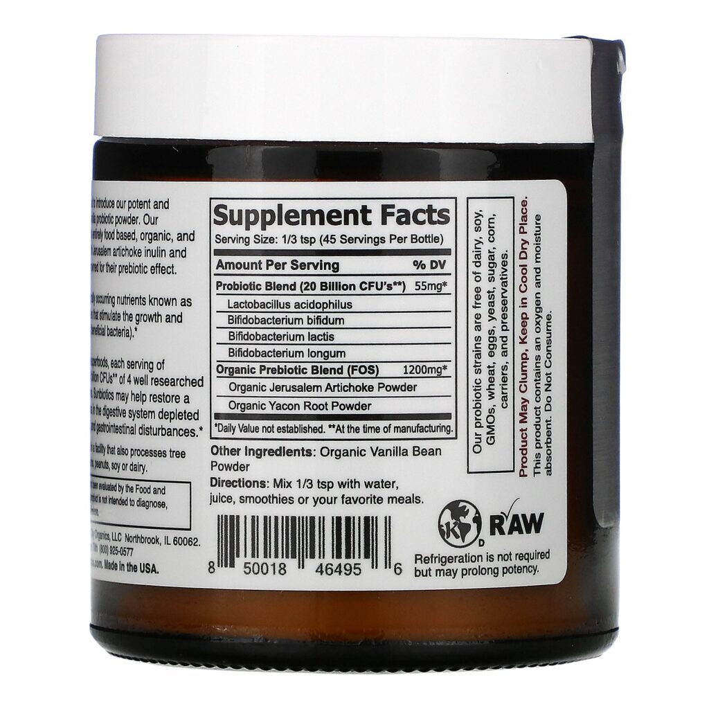 Sunbiotics, Potent Probiotics with Organic Prebiotics Powder, Vanilla, 2 oz (57 g) - Imagem 2