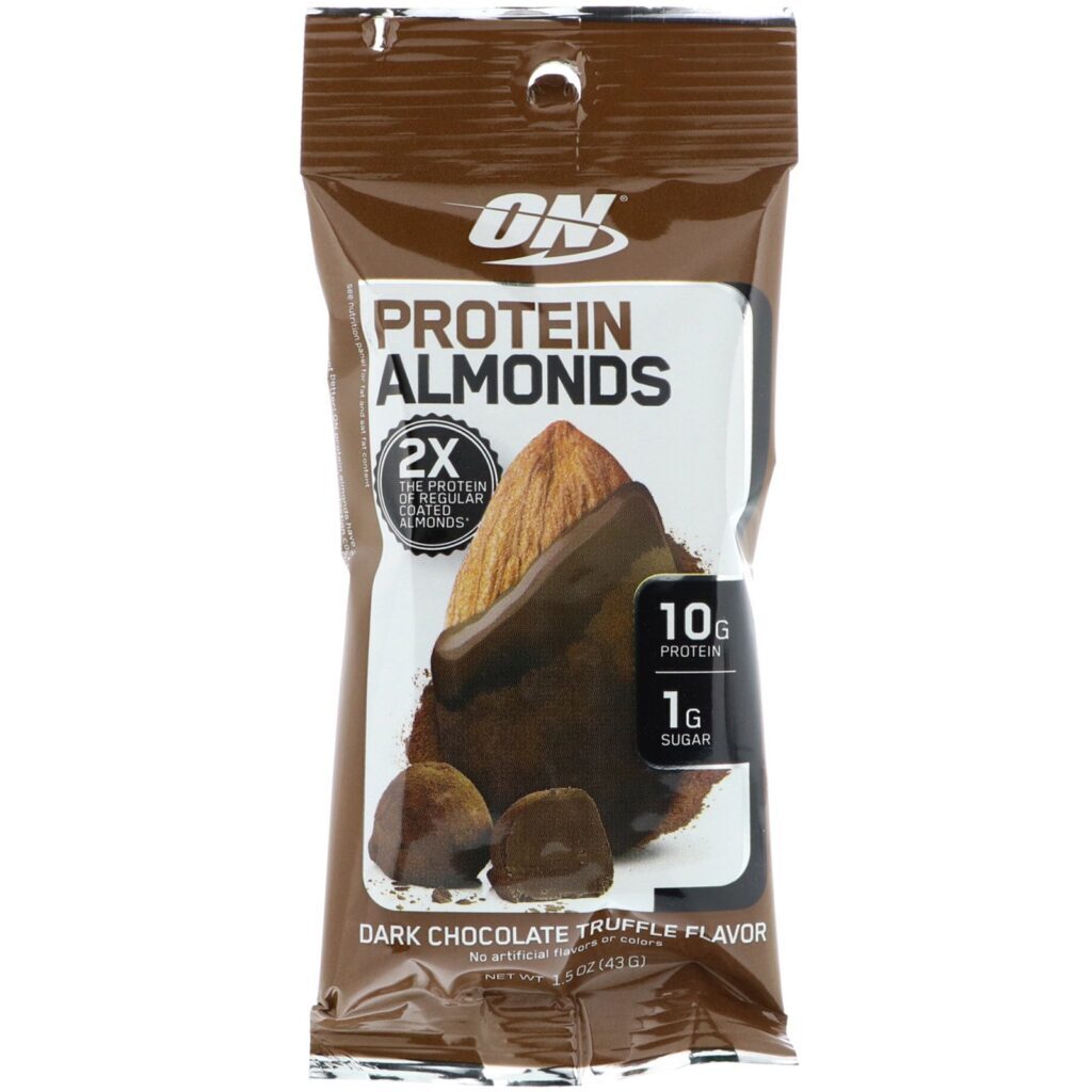 Optimum Nutrition, Amêndoas Proteicas, Trufa de Chocolate Amargo, 12 Embalagens, 1,5 oz (43 g) Cada - Imagem 4