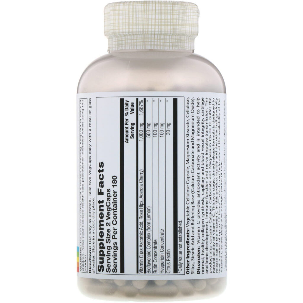 Solaray, Super Bio Vitamin C, Time Release, 360 VegCaps - Imagem 2