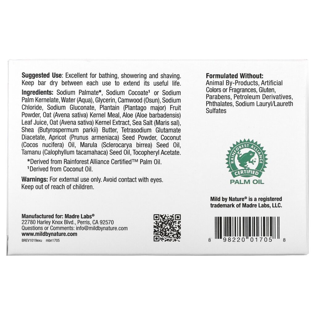 Mild By Nature, Sabonete Esfoliante, com Óleos de Marula e Tamanu e Manteiga de Karité, Sem Perfume, 141 g (5 oz) - Imagem 2