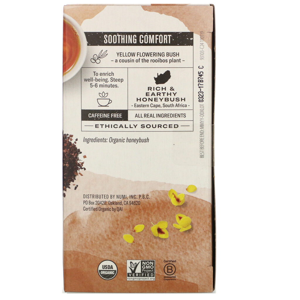 Numi Tea, Organic Herbal Teasan, Honeybush, Caffeine Free, 18 Tea Bags, 1.52 oz (43.2 g) - Imagem 2