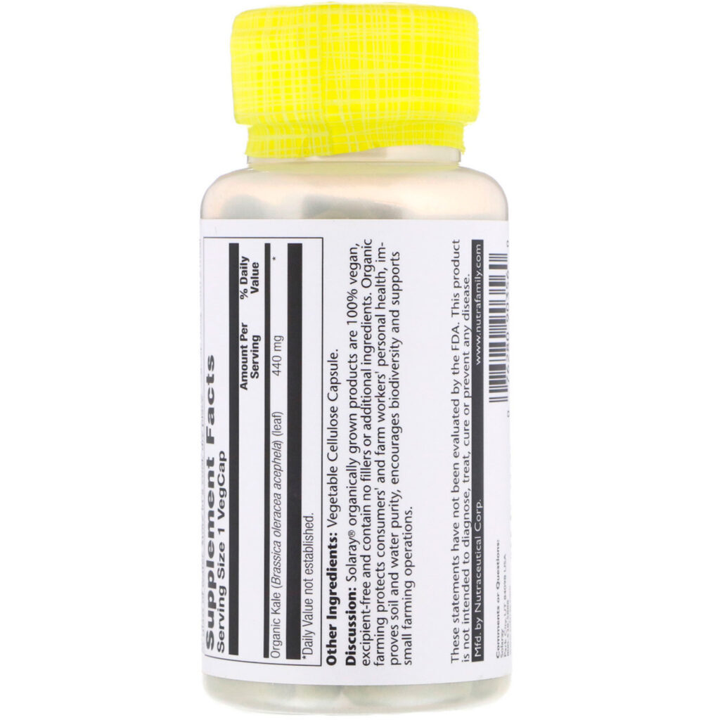 Solaray, Couve Cultivada Organicamente, 440 mg, 100 Cápsulas Vegetais