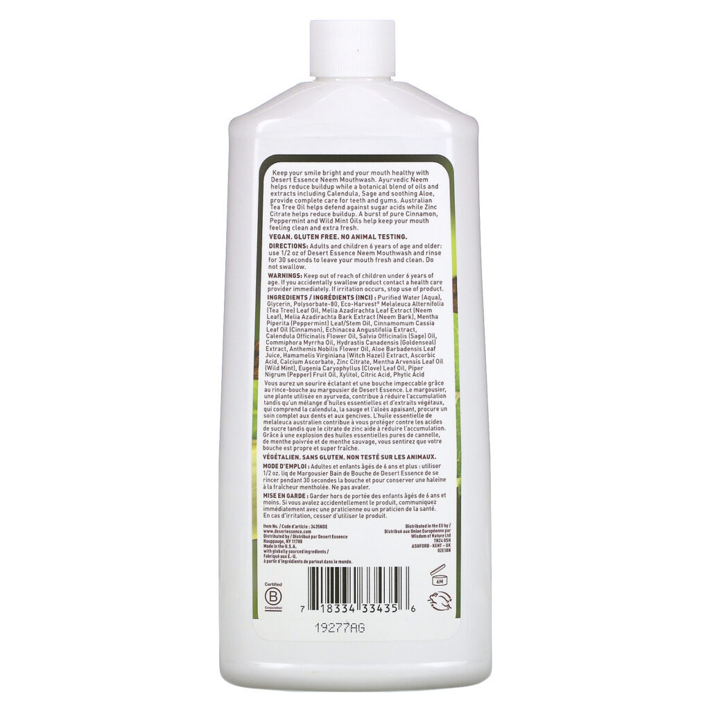 Desert Essence, Enxaguante Bucal com Neem Natural, Canela e Menta, 16 fl oz (480 g) - Imagem 2
