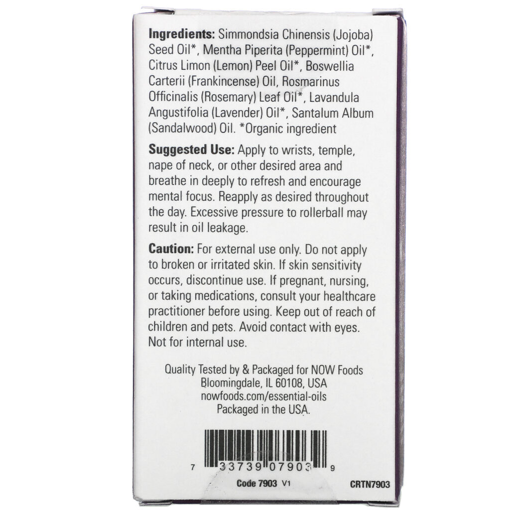 Now Foods, Essential Oils, Mind That Energy Roll-On, 1/3 fl oz (10 ml) - Imagem 2