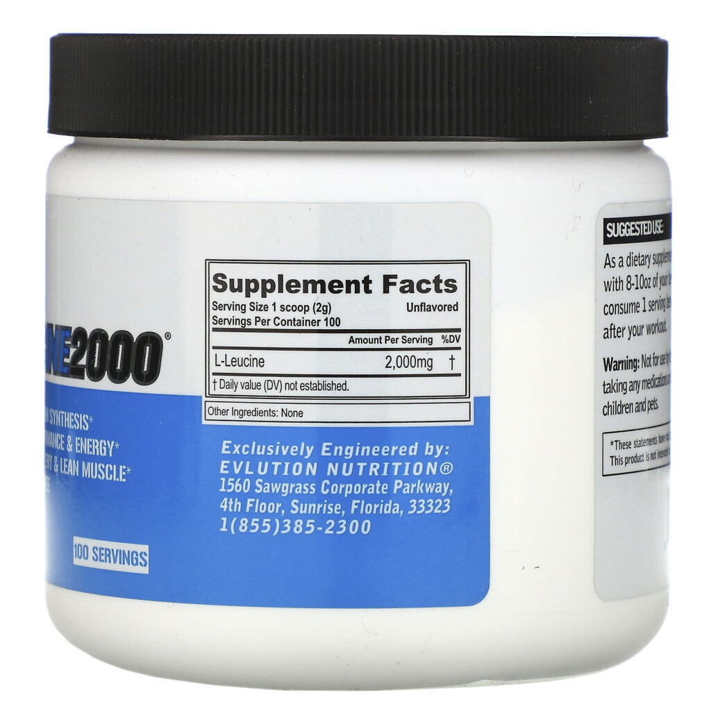 EVLution Nutrition, L-Leucine2000, Unflavored, 7.05 oz (200 g) - Imagem 2
