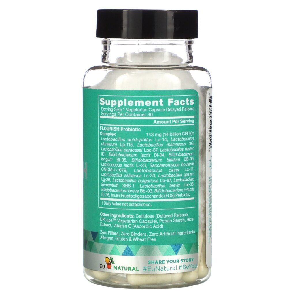 Eu Natural, FLOURISH, Probiotics Urinary & Gut Health, 14 Billion CFU, 30 Vegetarian Capsules - Imagem 2