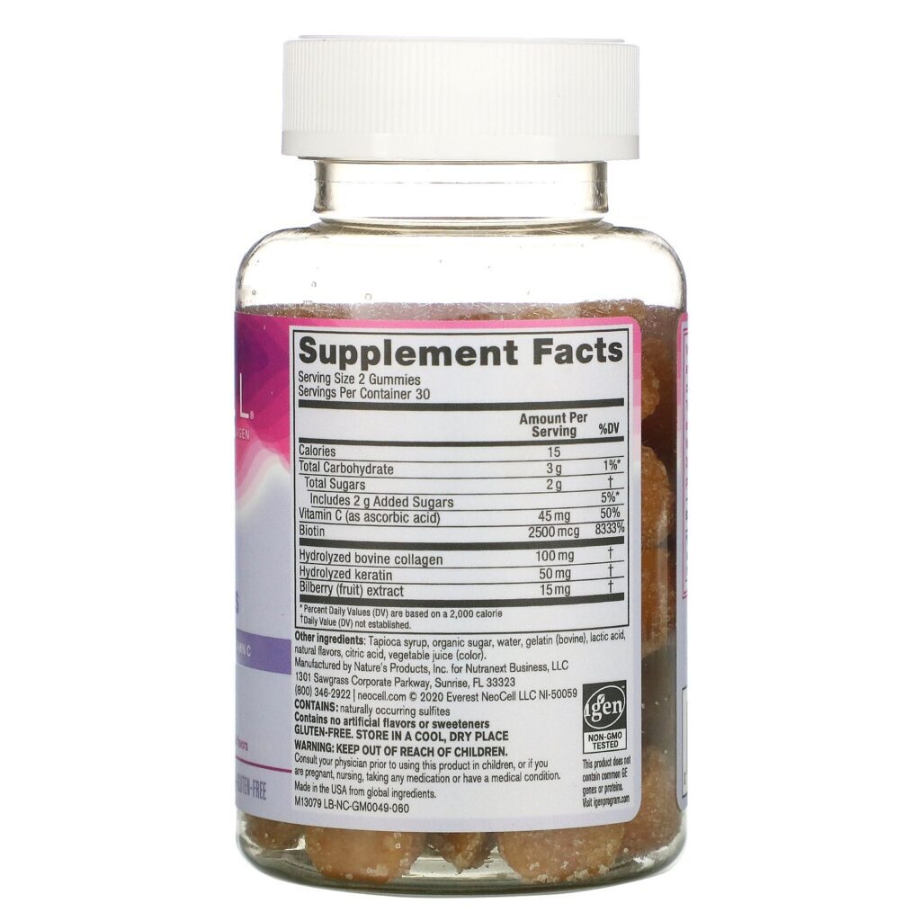 Neocell, Glam Hair & Nails Collagen, Mango Dragonfruit, 60 Gummies - Imagem 2