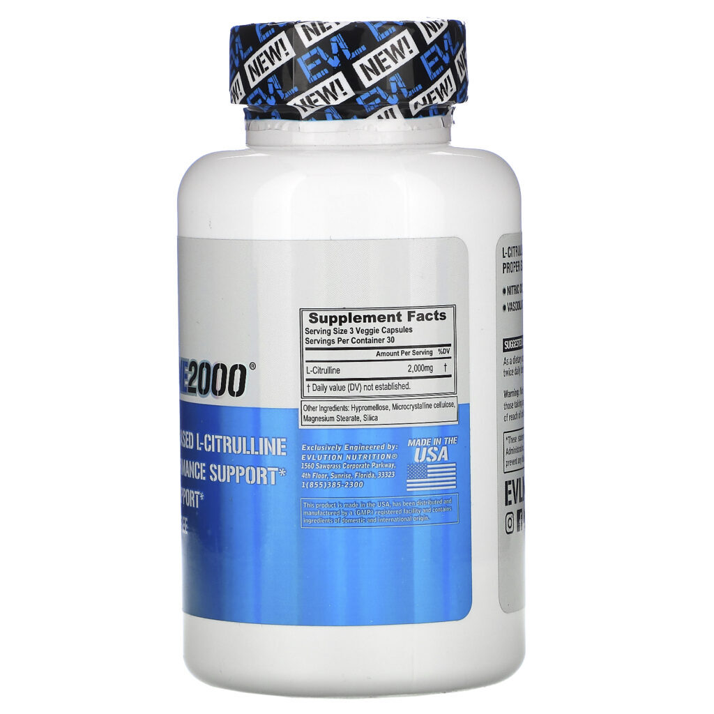 EVLution Nutrition, L-Citrulline2000, 2,000 mg, 90 Veggie Capsules - Imagem 2