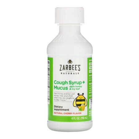 Zarbee's, Children's Cough Syrup + Mucus, Dark Honey & Ivy Leaf, For Children 12 Months+, Natural Cherry Flavor, 4 fl oz (118 ml)