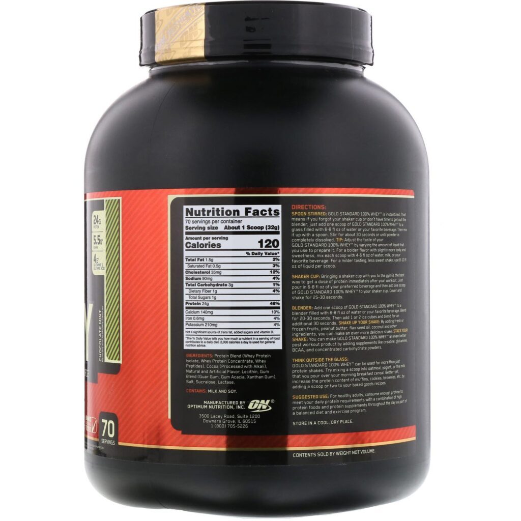 Optimum Nutrition, Gold Standard 100% Whey, Chocolate Mint, 4.94 lbs (2.24 kg) - Imagem 2