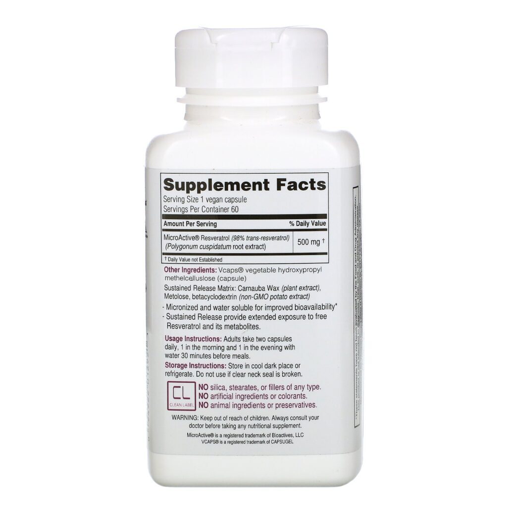 Biotivia, TransmaxTR, MicroActive-Resveratrol, 500 mg, 60 Capsules - Imagem 2