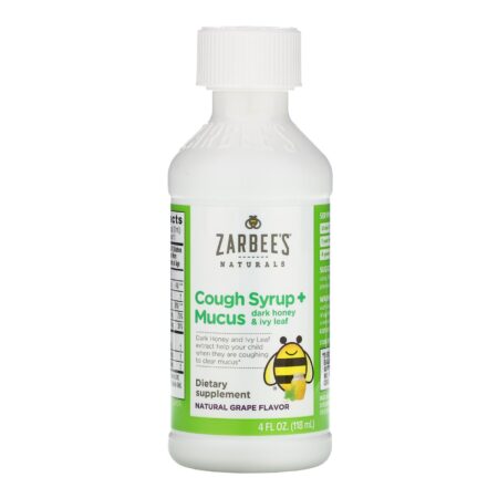 Zarbee's, Children's Cough Syrup + Mucus, Dark Honey & Ivy Leaf, For Children 12 Months+, Natural Grape Flavor, 4 fl oz (118 ml) - Image 3