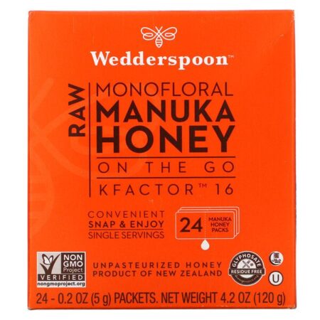 Wedderspoon, Mel de Manuka Monofloral Puro, Em Movimento, KFactor 16, 24 Pacotes, 5 g (0,2 oz) Cada