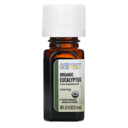 Aura Cacia, Óleo Essencial Puro, Eucalipto Orgânico, 7,4 ml (0,25 fl oz)