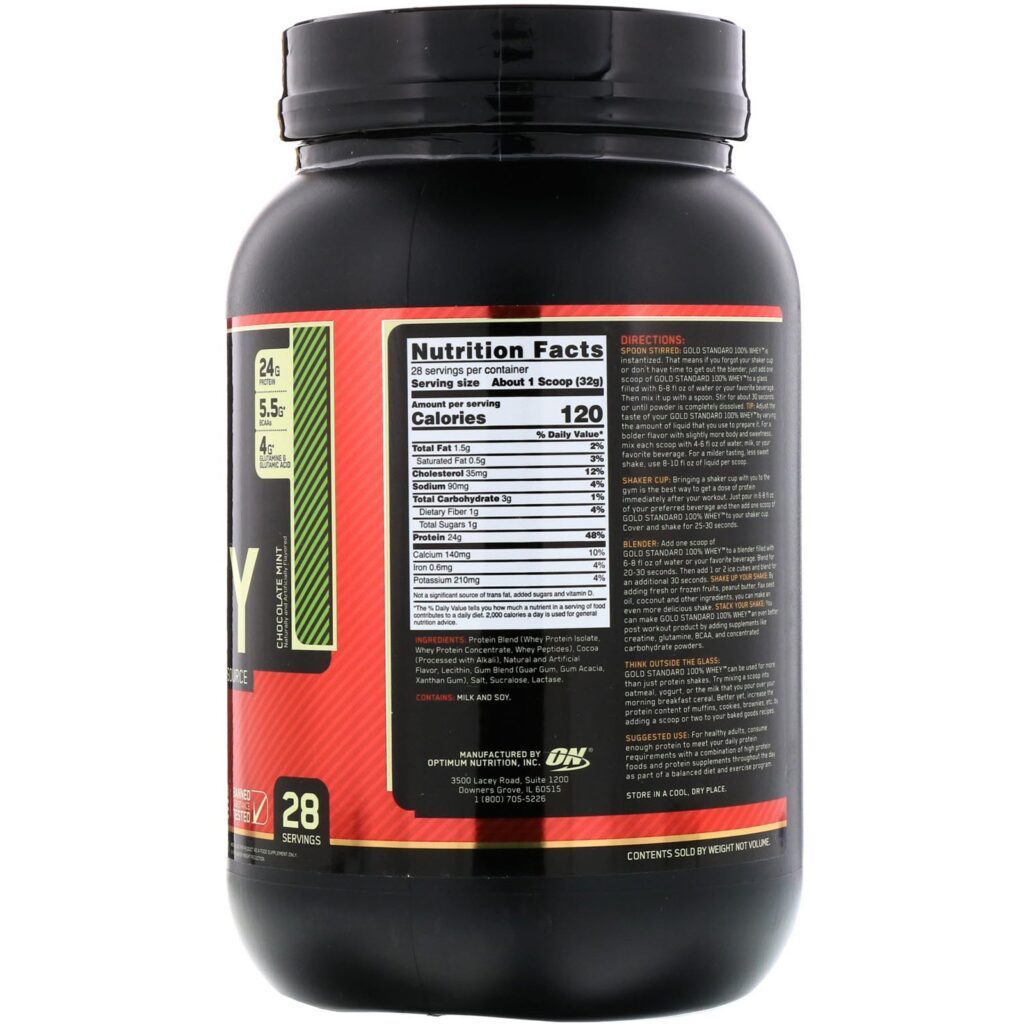Optimum Nutrition, Gold Standard 100% Whey, Chocolate Mint, 1.97 lb (896 g) - Imagem 2