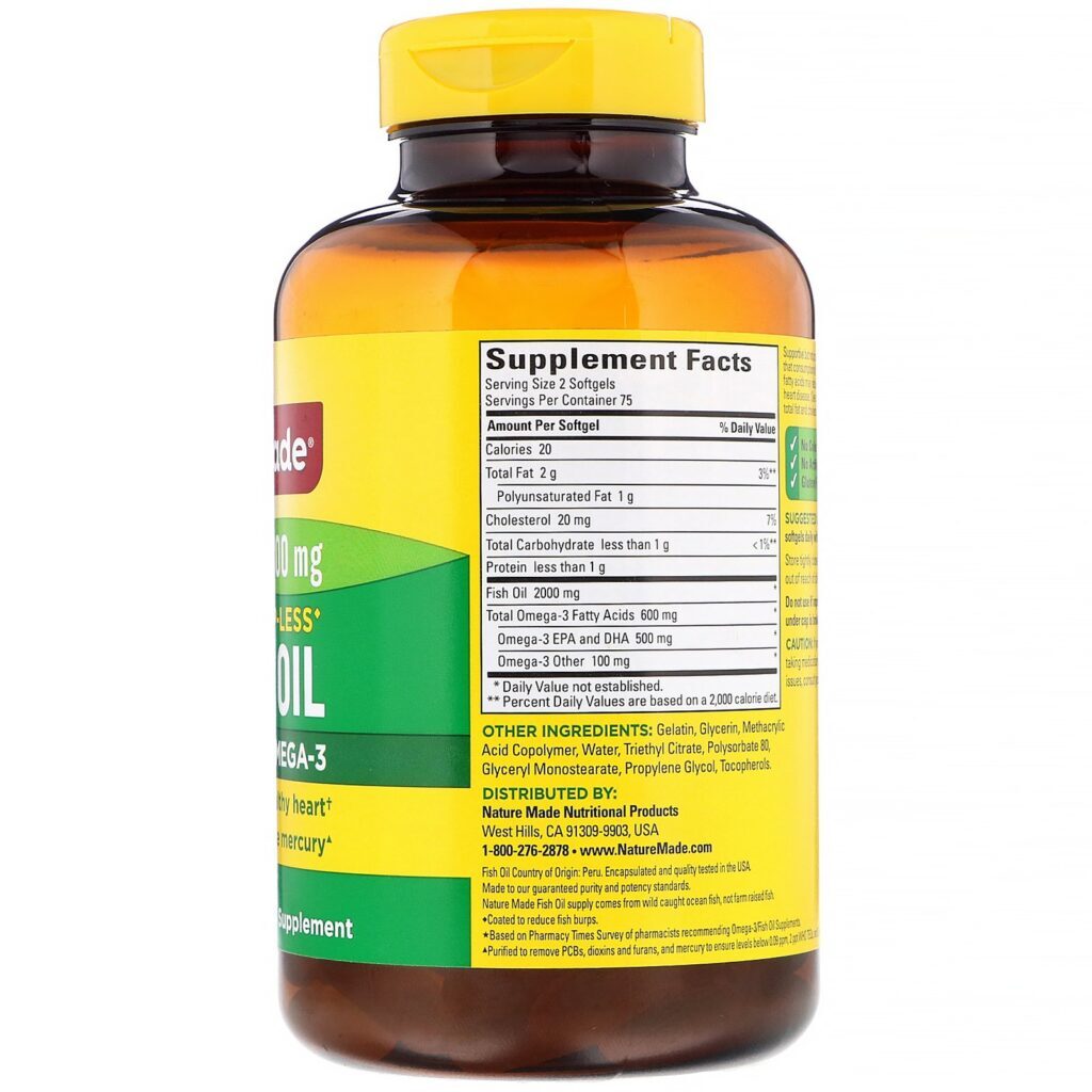 Nature Made, Fish Oil, Burp-Less, 1,000 mg, 150 Softgels - Imagem 2