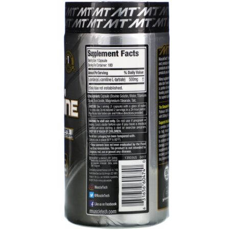 Muscletech, Essential Series, Platinum 100% L-Carnitina, 500 mg, 180 Cápsulas - Image 2