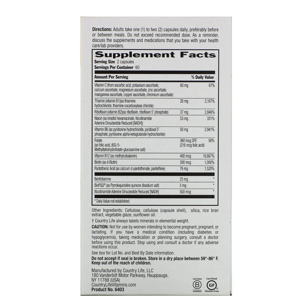 Country Life, Coenzyme B-Complex, Advanced, 120 Vegan Capsules - Imagem 2