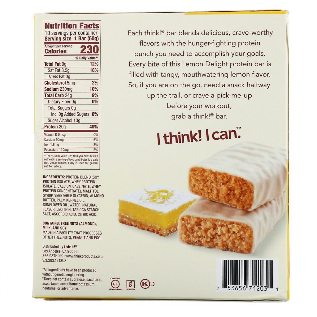 ThinkThin, Barras com Alto Teor de Proteína, Lemon Delight, 10 Barras, 60 g (2,1 oz) Cada - Imagem 3