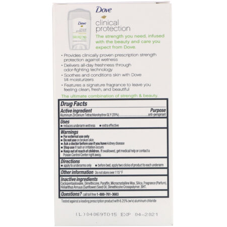 Dove, Clinical Protection, Desodorante Antiperspirante, Cool Essentials, 48 g (1,7 oz) - Image 3