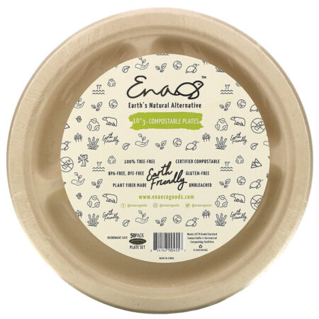 Earth's Natural Alternative, 10" 3- Compartment Compostable Plate, 50 Pack