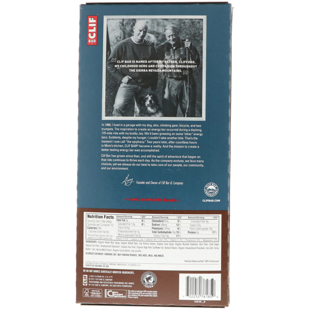 Clif Bar, Energy Bar, Chocolate Chunk with Sea Salt, 12 Bars, 2.40 oz (68 g) Each - Imagem 3