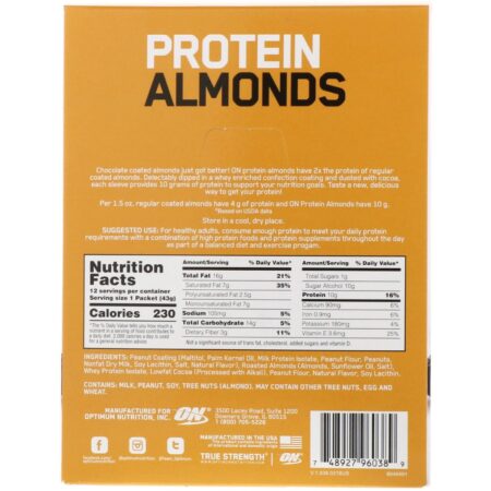 Optimum Nutrition, Protein Almonds, Dark Chocolate Peanut Butter, 12 Packets, 1.5 oz (43 g) Each - Image 3