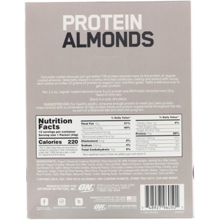 Optimum Nutrition, Protein Almonds, Cookies & Creme, 12 Packets, 1.5 oz (43 g) Each - Image 3