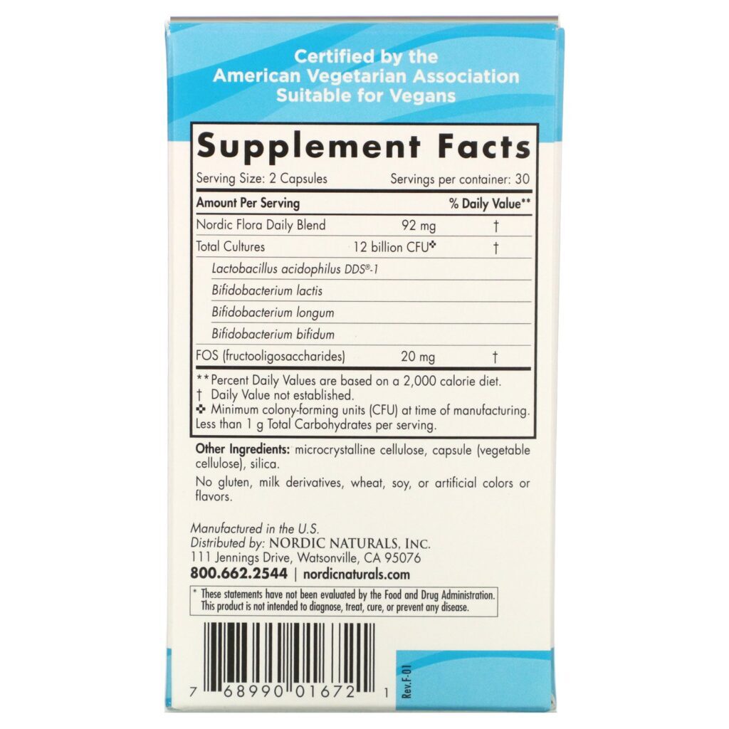 Nordic Naturals, Nordic Flora Probiotic Daily, 12 Billion CFU, 60 Capsules - Imagem 2