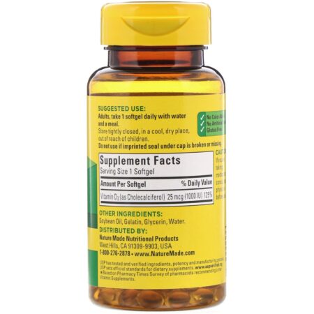 Nature Made, Vitamin D3, 25 mcg, 100 Softgels - Image 2