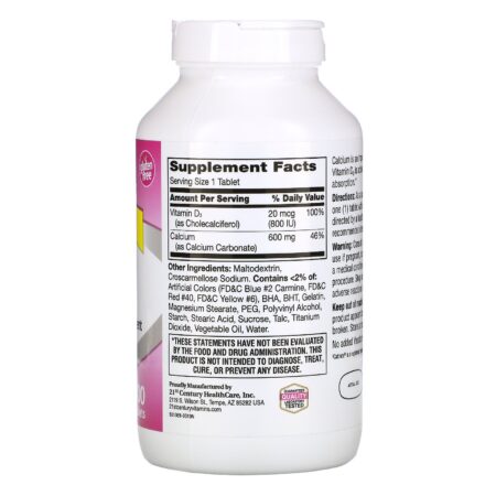 21st Century, 600+D3, Calcium & Vitamin D3 Supplement, 400 Caplets - Image 2