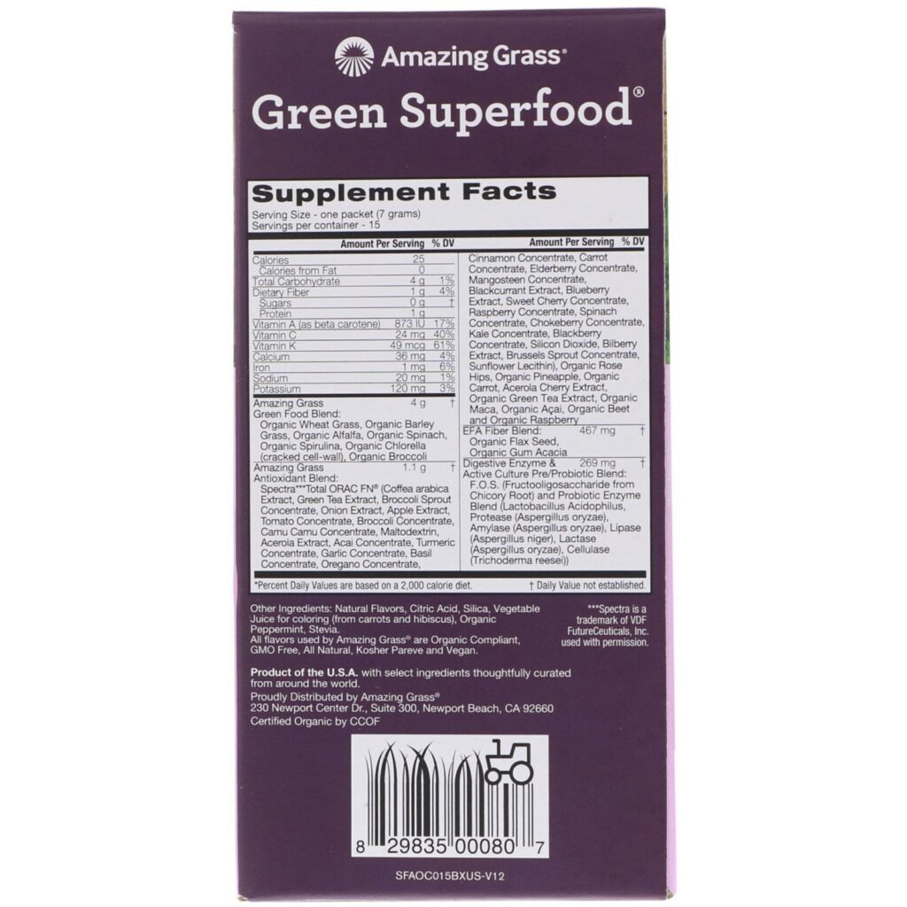 Amazing Grass, Green Superfood, Antioxidante, Fruta Silvestre Doce, 15 Pacotes Individuais, 7 g Cada - Imagem 2