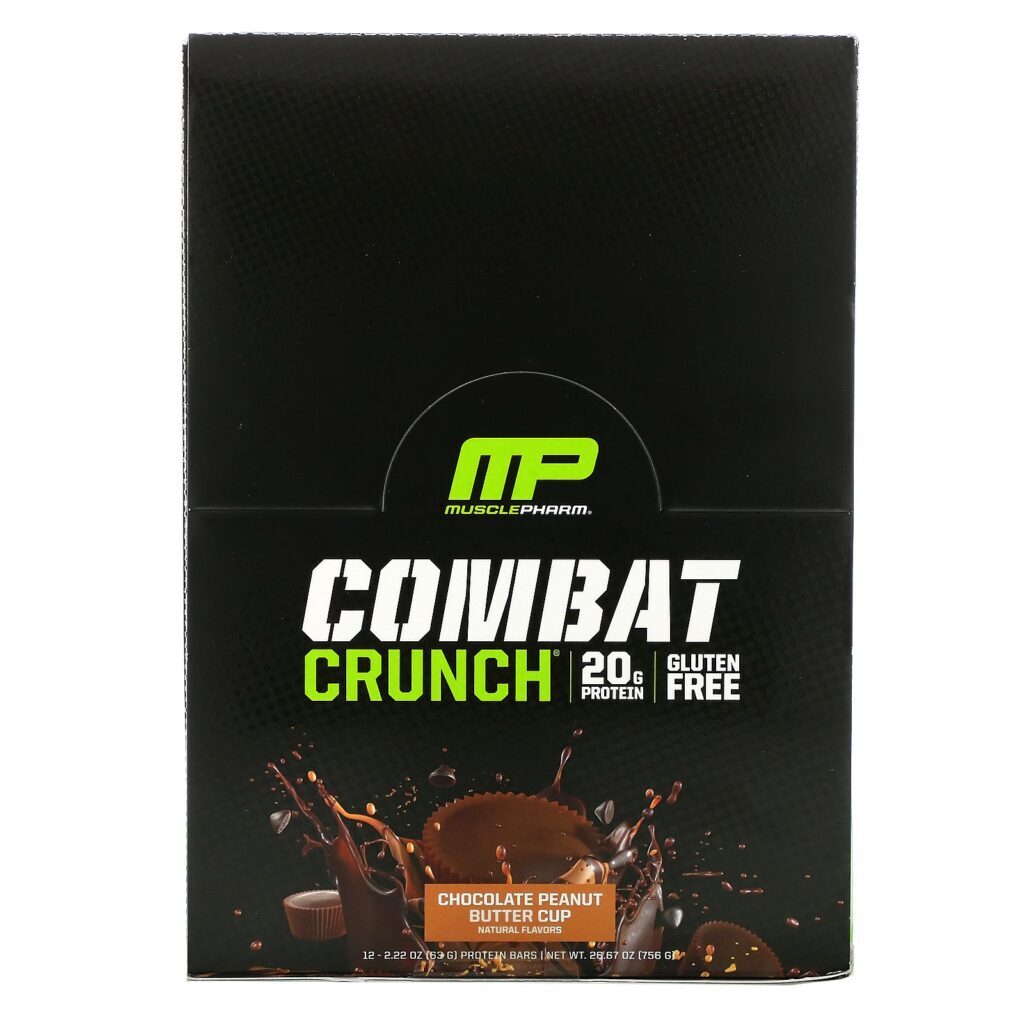 MusclePharm, Combat Crunch Protein Bars, Chocolate Peanut Butter Cup, 12 Bars, 2.22 oz (63 g) Each - Imagem 2