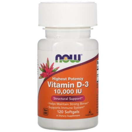 Now Foods, Vitamina D-3 de Máxima Potência, 250 mcg (10.000 UI), 120 Cápsulas Softgel