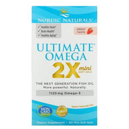 Nordic Naturals, Ultimate Omega 2X Teen, Ages 12-18, Strawberry, 60 Mini Soft Gels