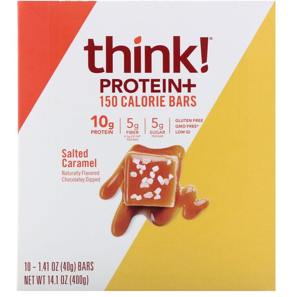 ThinkThin, Protein+ 150 Calorie Bars, Salted Caramel, 10 Bars, 1.41 oz (40 g) Each - Imagem 2