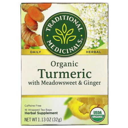 Traditional Medicinals, Cúrcuma Orgânica com Ulmária e Gengibre, Sem Cafeína, 16 Saquinhos de Chá Embalados, 32 g (1,13 oz)